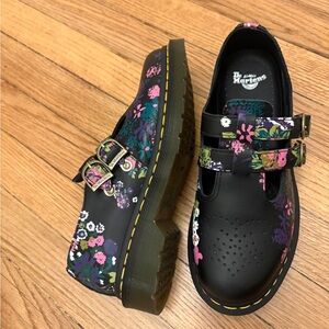 Dr. Martens Women Black Floral Buckle Shoes